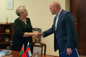 Встреча заместителя председателя БелТПП Д.Мелешкина с президентом ТПП Республики Саха (Якутия) М.Богословской